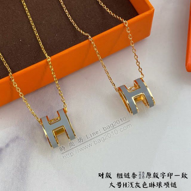 Hermes首飾品 愛馬仕淺灰色H琳琅大號項鏈 Hermes對版粗鏈條女士項鏈  zgh1529